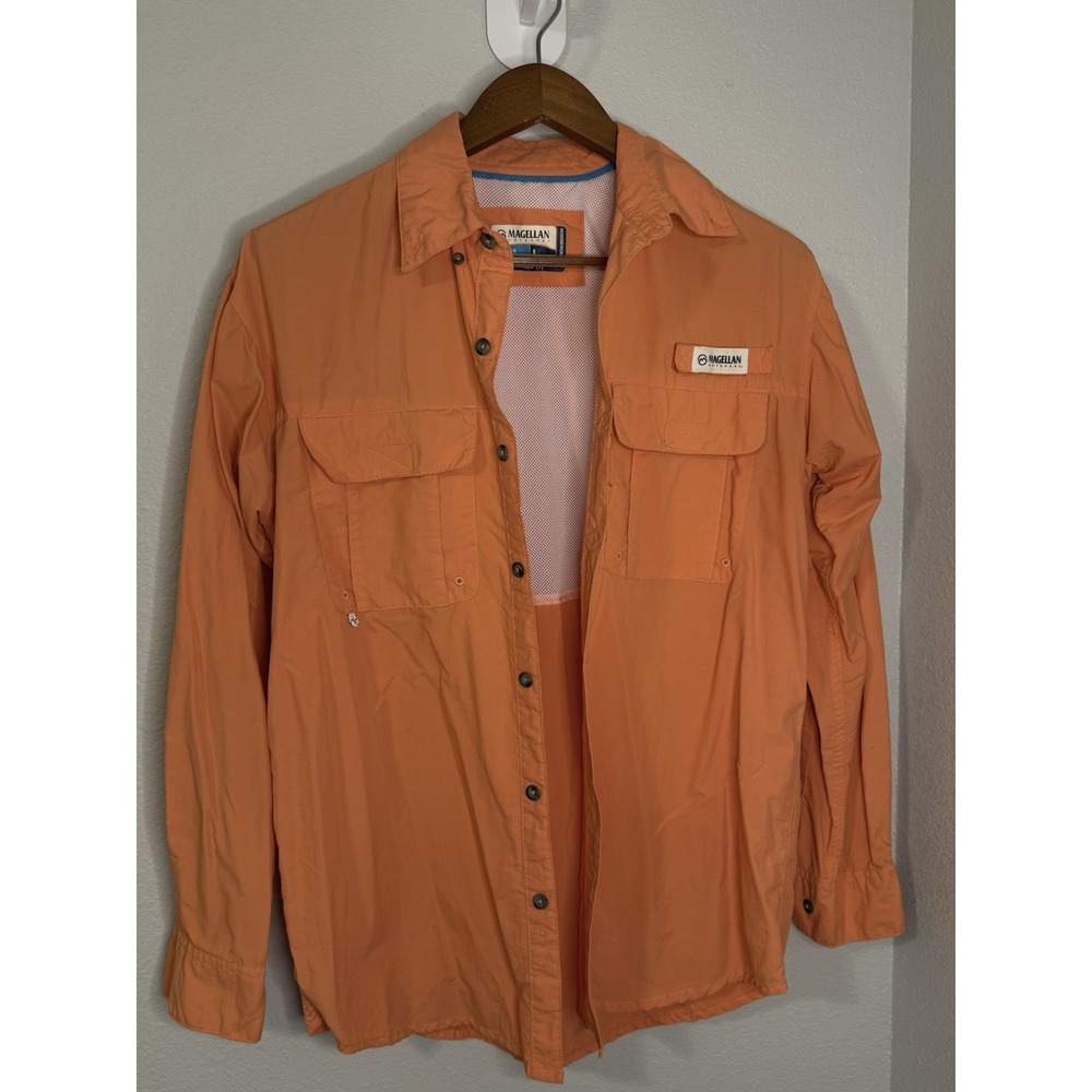 Magellan Men's Small Fish Gear Shirt Relaxed Fit, Moisture Wicking, Orange